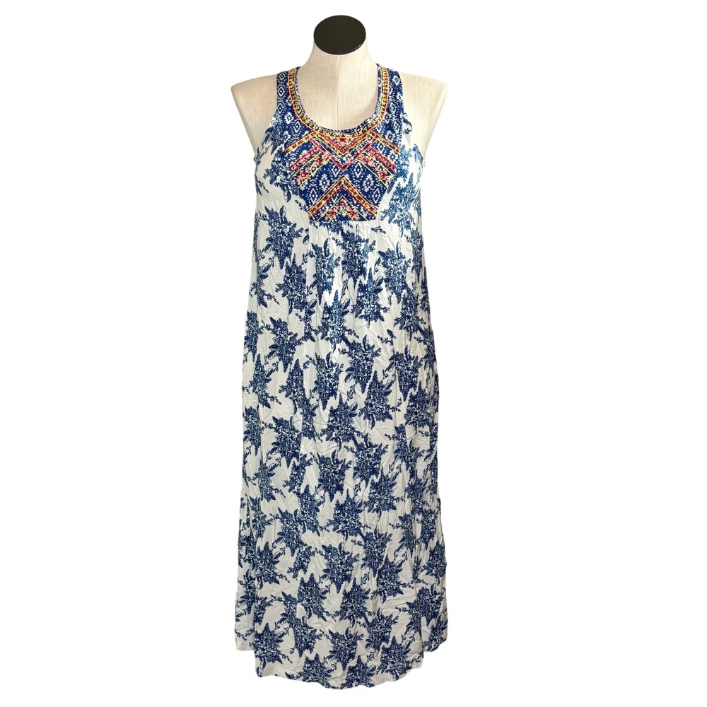 Flying Tomato Blue White Floral Embroidered Maxi Dress Small ID13150 Boho Summer
